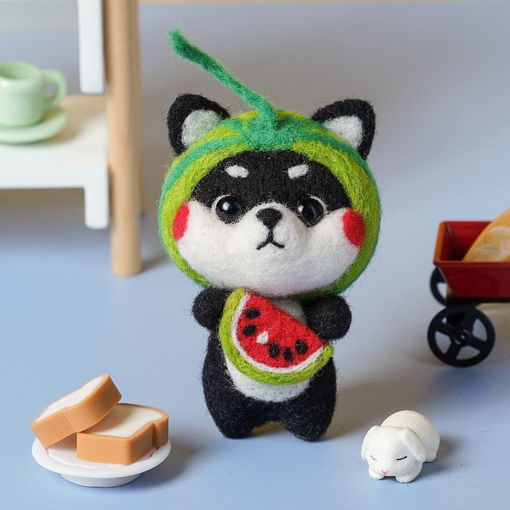 DIY Needle Felting Kit for Beginners - Cute Shiba Inu Costume Keychain Doll Set
