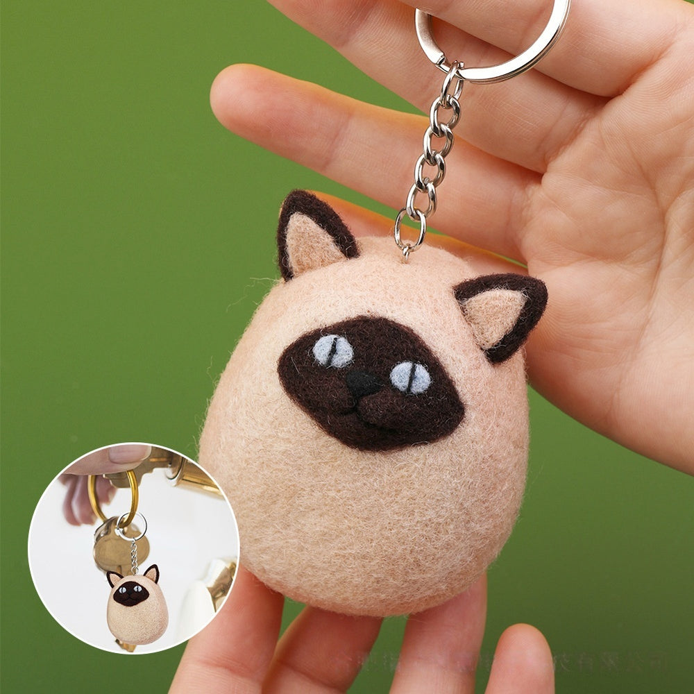 DIY Needle Felting Kit for Beginners - Cute Cat Keychain Set