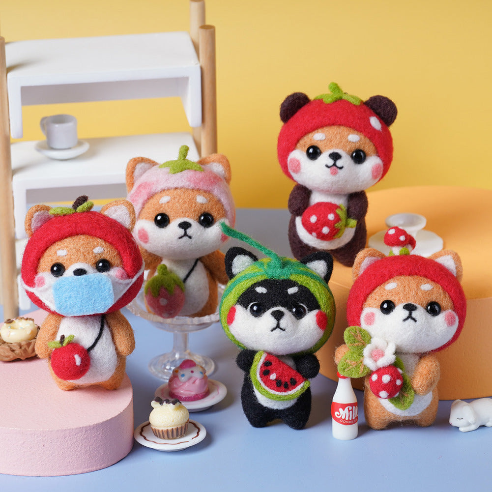 DIY Needle Felting Kit for Beginners - Cute Shiba Inu Costume Keychain Doll Set