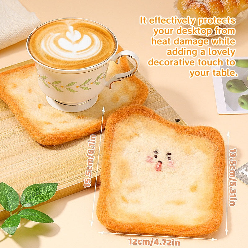 DIY Needle Felting Kit for Beginners - Cute Toast Coaster Wool Craft Food Cup Mat Set