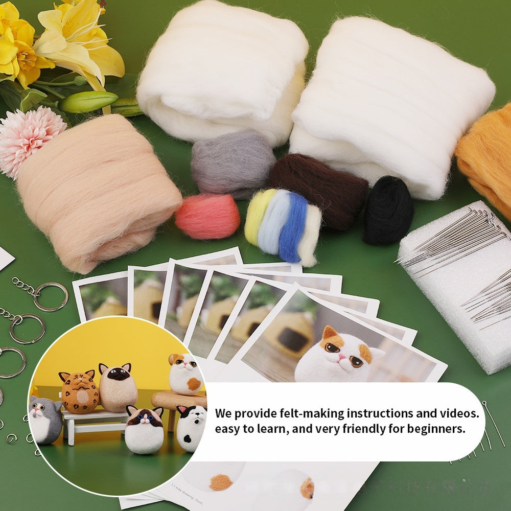 DIY Needle Felting Kit for Beginners - Cute Cat Keychain Set