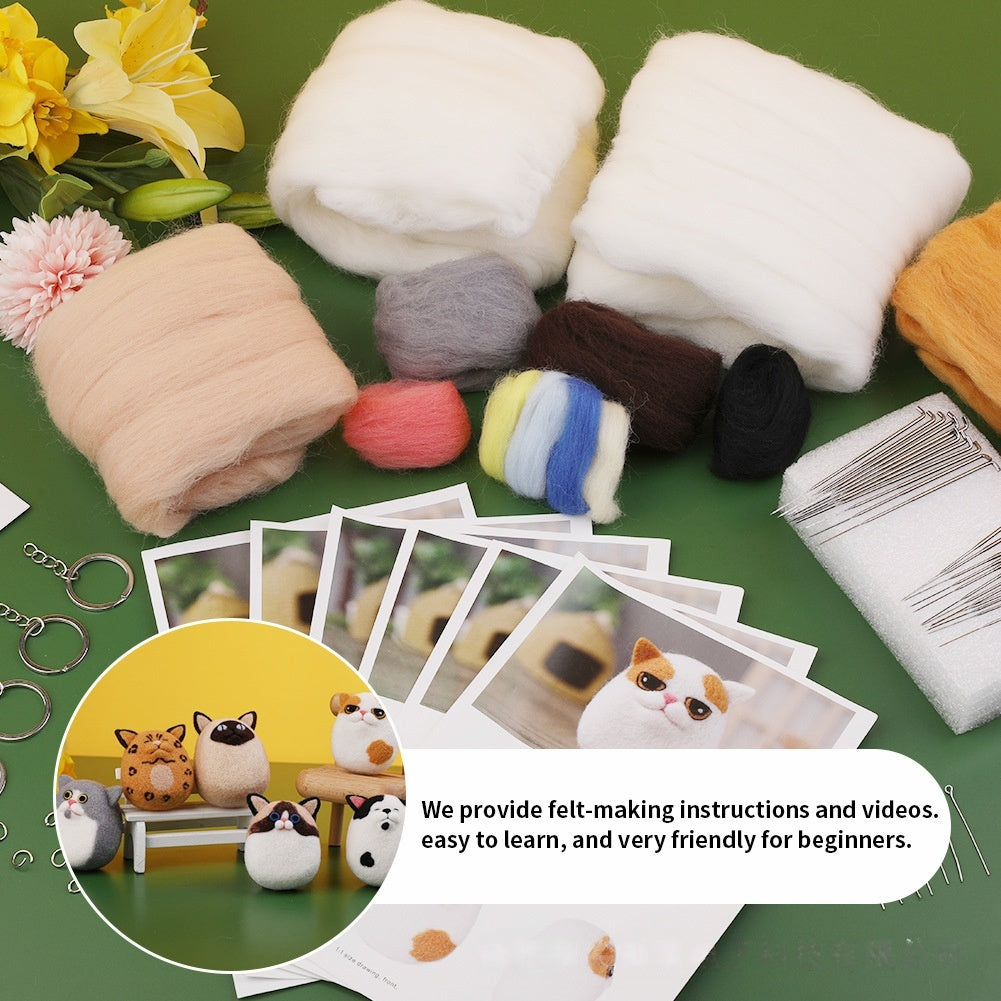 DIY Needle Felting Kit for Beginners - Cute Cat Keychain Doll Set