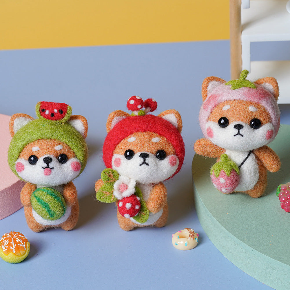 DIY Needle Felting Kit for Beginners - Cute Shiba Inu Costume Keychain Doll Set