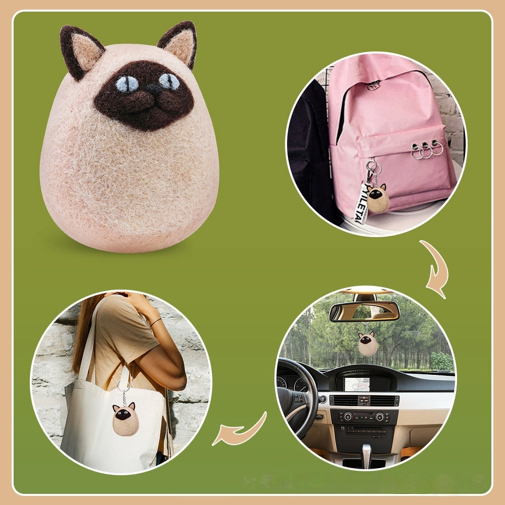 DIY Needle Felting Kit for Beginners - Cute Cat Keychain Doll Set