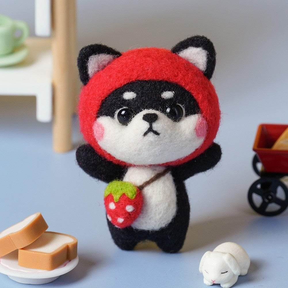 DIY Needle Felting Kit for Beginners - Cute Shiba Inu Costume Keychain Doll Set