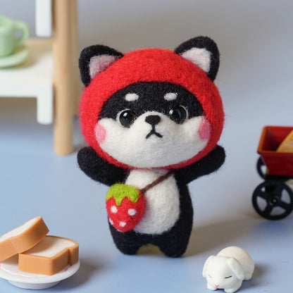 DIY Needle Felting Kit for Beginners - Cute Shiba Inu Costume Keychain Doll Set