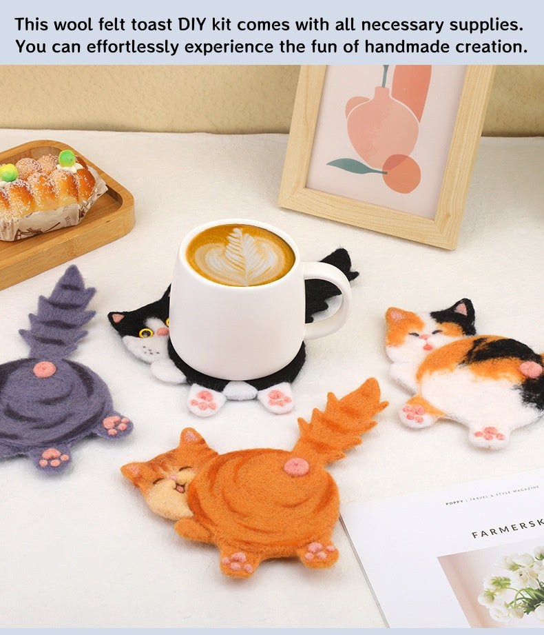 DIY Needle Felting Kit for Beginners - Cute Cats Coaster Set