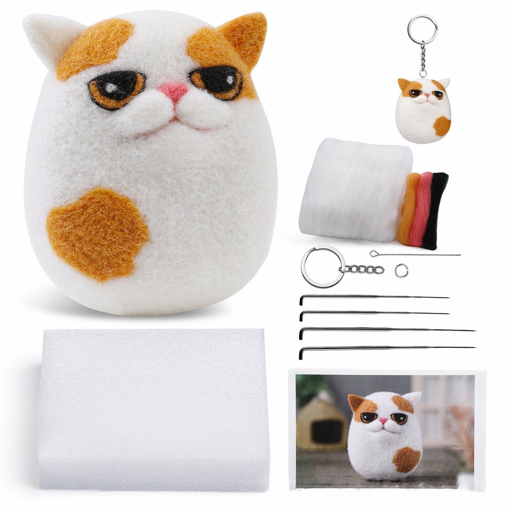 DIY Needle Felting Kit for Beginners - Cute Cat Keychain Set