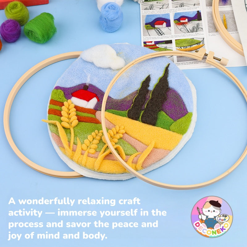 DIY Needle Felting Landscapes Kit for Beginners - Wool Hoop Art Set - Green Series