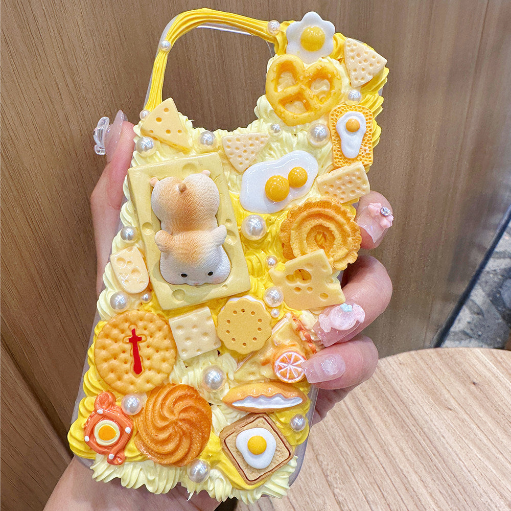 Decoden Cream Glue Phone Case DIY Kit – Kawaii Hamster & Cheese Charms