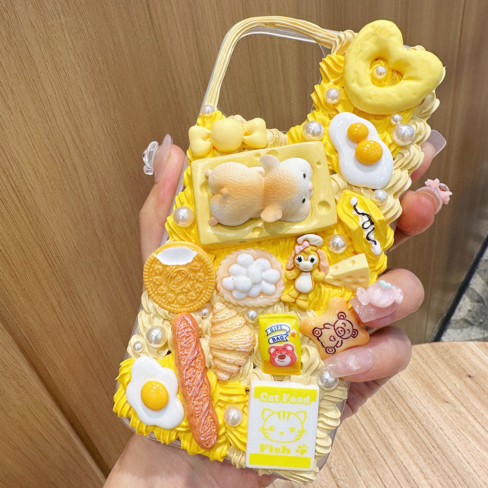 Decoden Cream Glue Phone Case DIY Kit – Kawaii Hamster & Cheese Charms