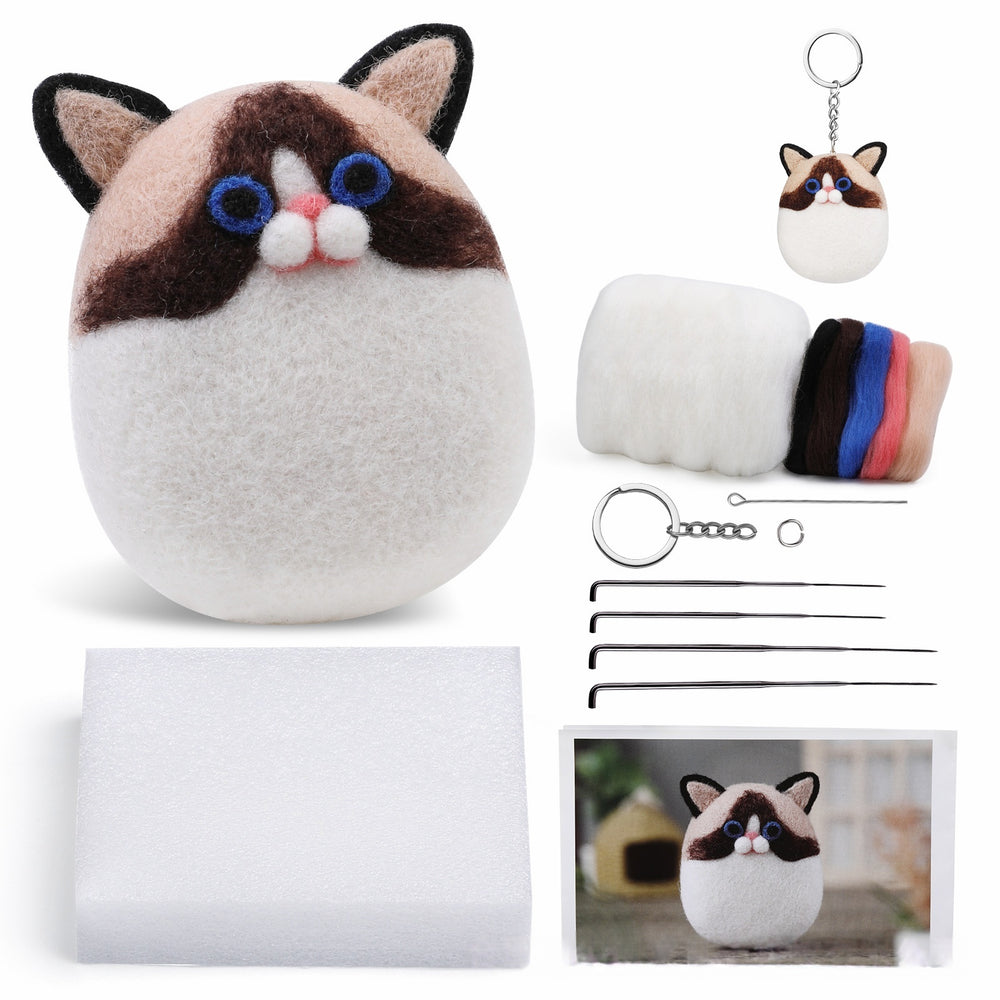DIY Needle Felting Kit for Beginners - Cute Cat Keychain Set