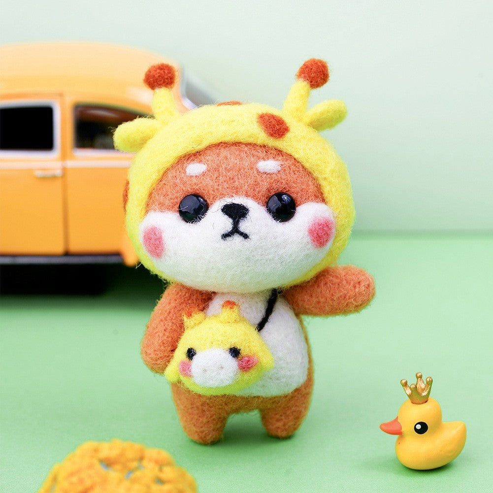 DIY Needle Felting Kit for Beginners - Cute Shiba Inu Costume Keychain Doll Set