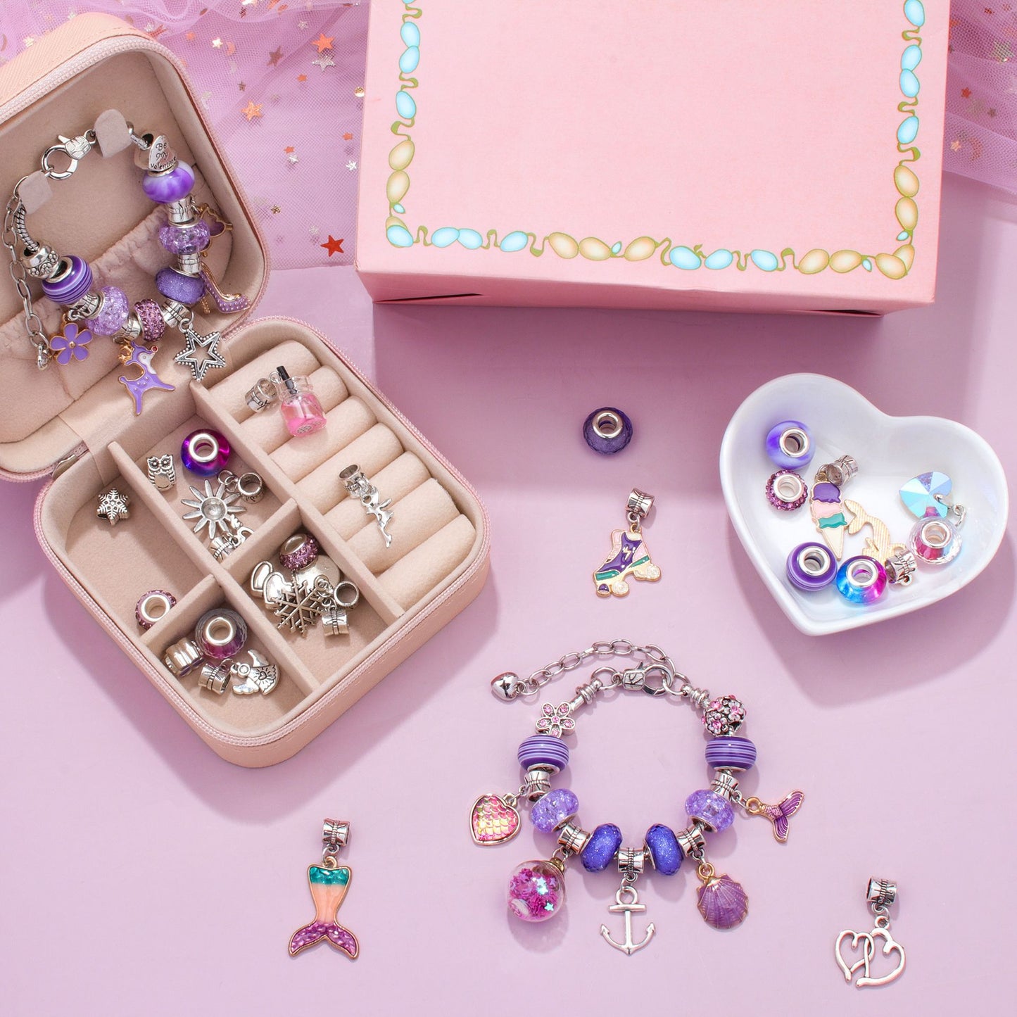 Girls Charm Bracelet Making Kit DIY Jewelry Making Set with Storage Box