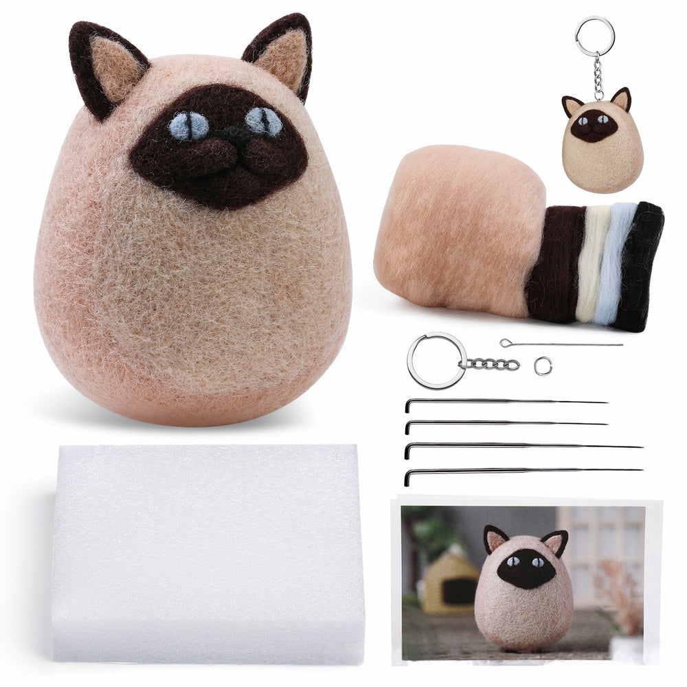 DIY Needle Felting Kit for Beginners - Cute Cat Keychain Set