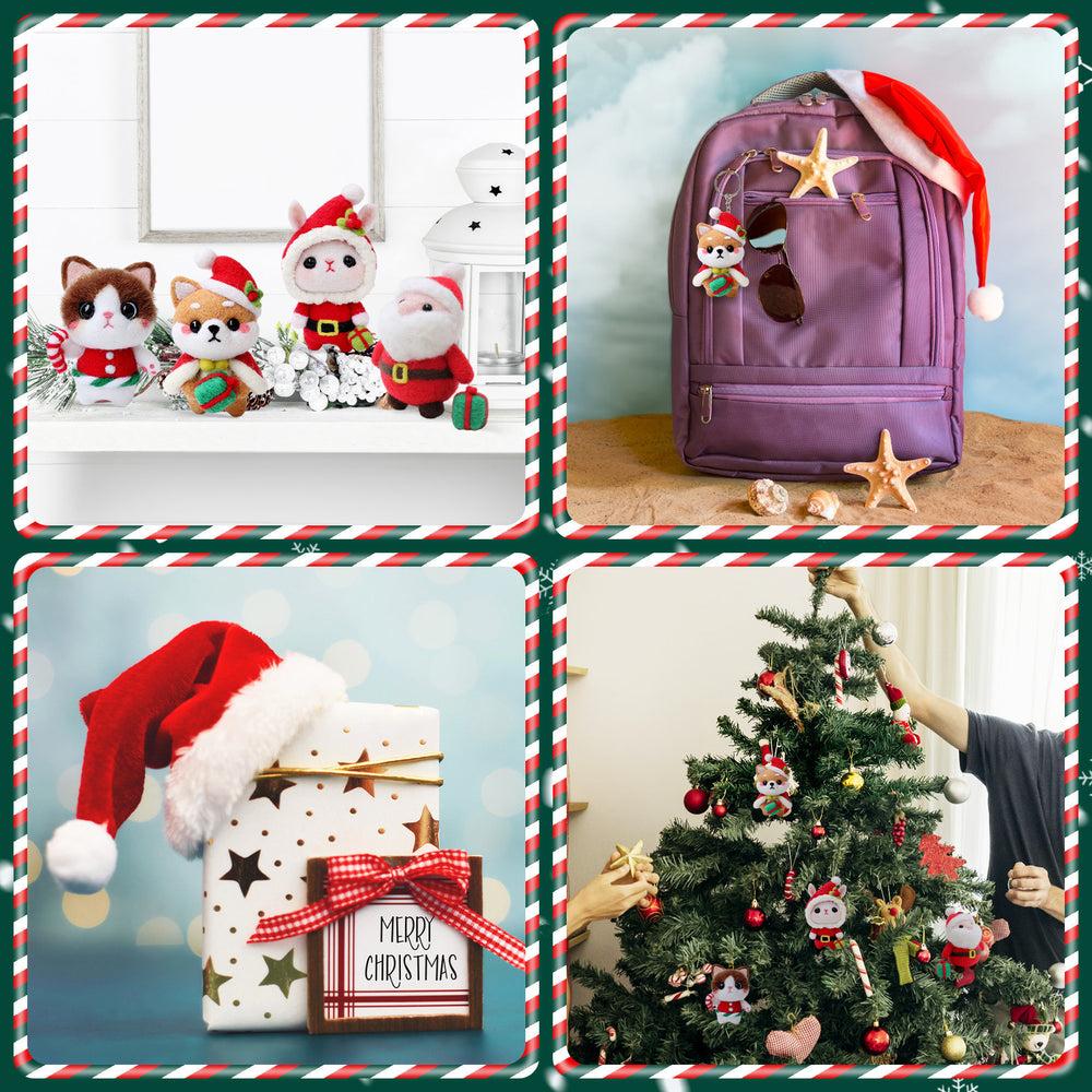 4-in-1 Christmas Needle Felting Kit for Beginners – Santa & Cute Animals(with Keychain）