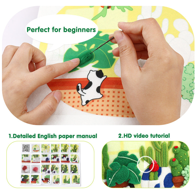 DIY Needle Felting Landscapes Kit for Beginners - Wool Hoop Art Set - Green Series