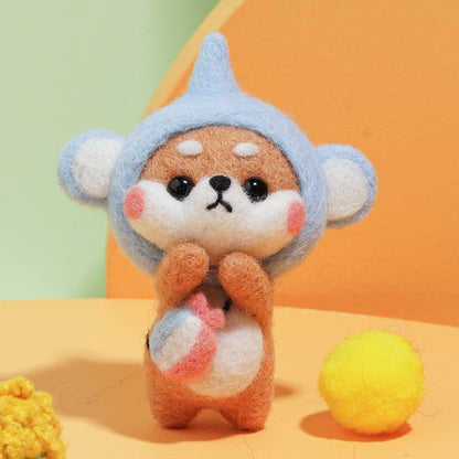 DIY Needle Felting Kit for Beginners - Cute Shiba Inu Costume Keychain Doll Set