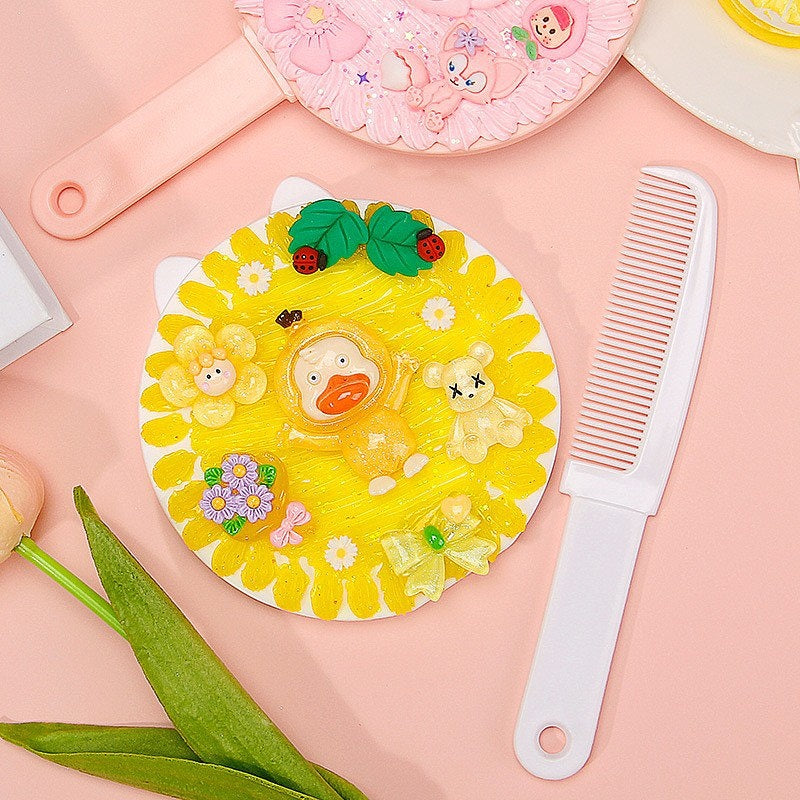 Cream Glue DIY 2-in-1 Hairbrush & Mirror Set