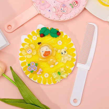 Cream Glue DIY 2-in-1 Hairbrush & Mirror Set