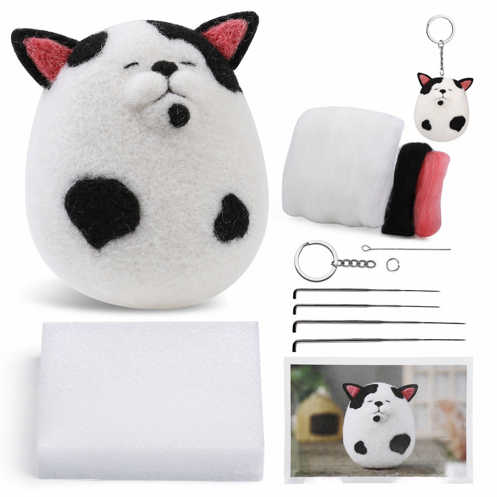 DIY Needle Felting Kit for Beginners - Cute Cat Keychain Set