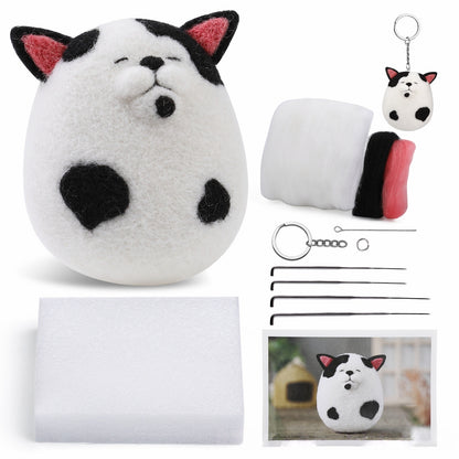 DIY Needle Felting Kit for Beginners - Cute Cat Keychain Doll Set