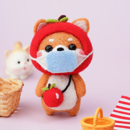 DIY Needle Felting Kit for Beginners - Cute Shiba Inu Costume Keychain Doll Set