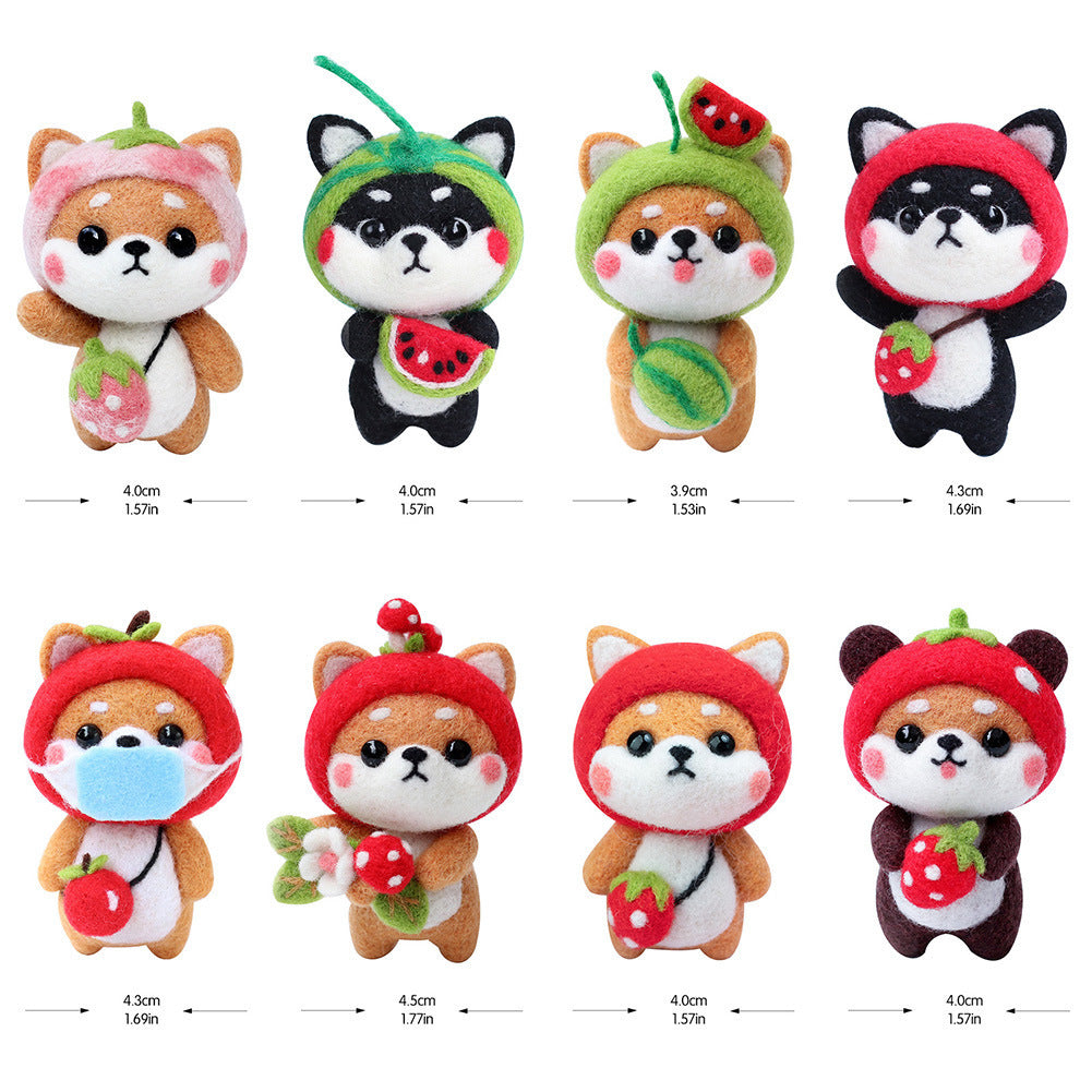 DIY Needle Felting Kit for Beginners - Cute Shiba Inu Costume Keychain Doll Set