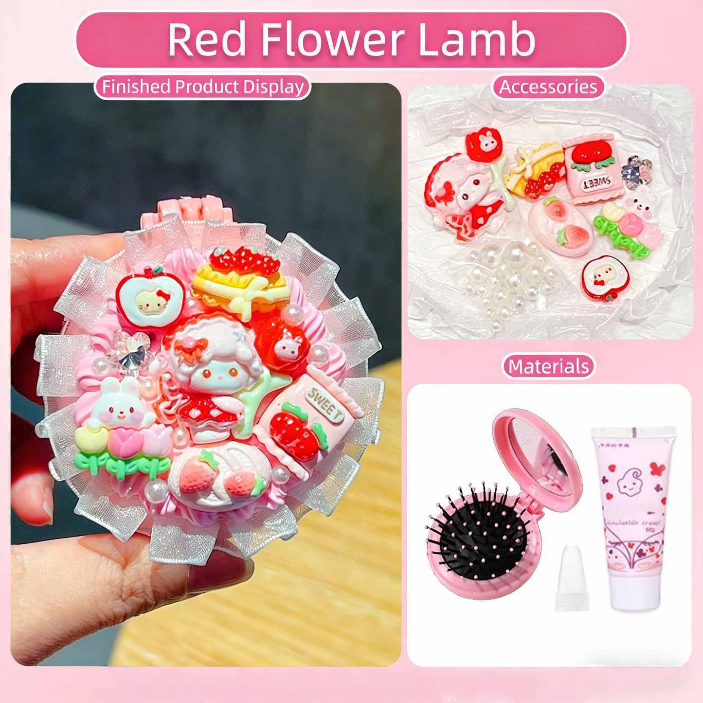 Lace-Trimmed Cream Glue DIY Air Cushion Comb Mirror Material Kit