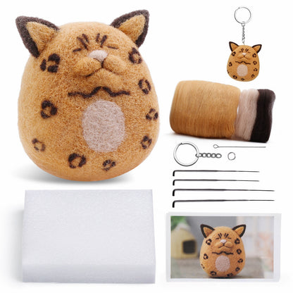 DIY Needle Felting Kit for Beginners - Cute Cat Keychain Doll Set