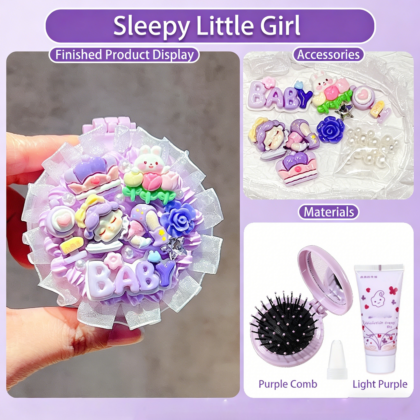 Lace-Trimmed Cream Glue DIY Air Cushion Comb Mirror Material Kit