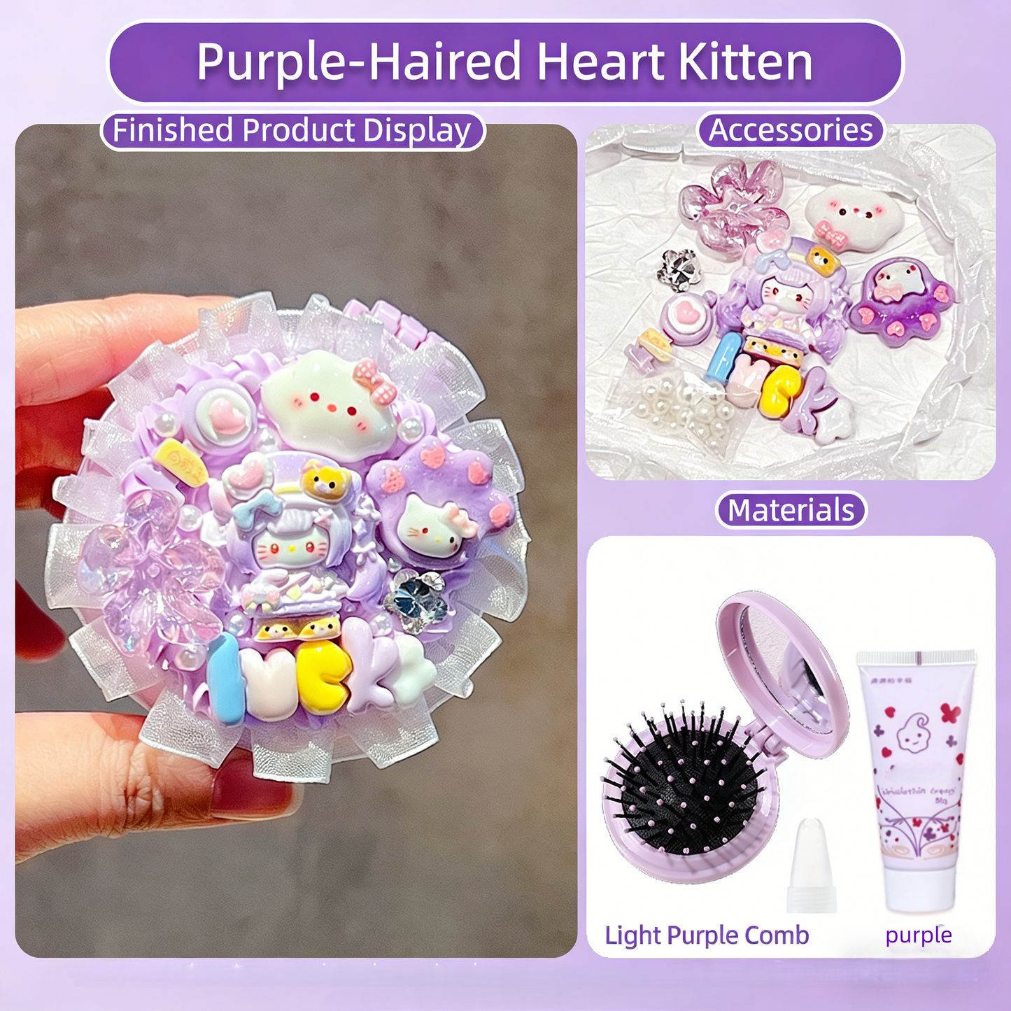 Lace-Trimmed Cream Glue DIY Air Cushion Comb Mirror Material Kit