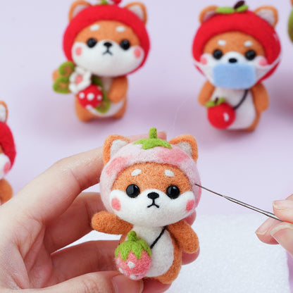 DIY Needle Felting Kit for Beginners - Cute Shiba Inu Costume Keychain Doll Set