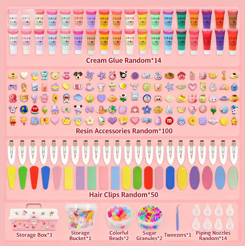 Decoden Cream Glue Hair Pin Kawaii DIY Party Kit - with Storage Box