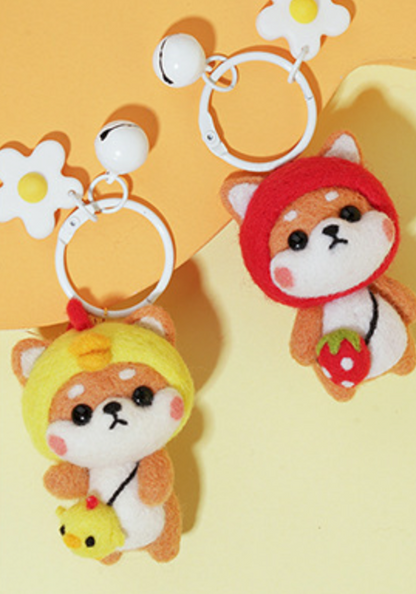 DIY Needle Felting Kit for Beginners - Cute Shiba Inu Costume Keychain Doll Set