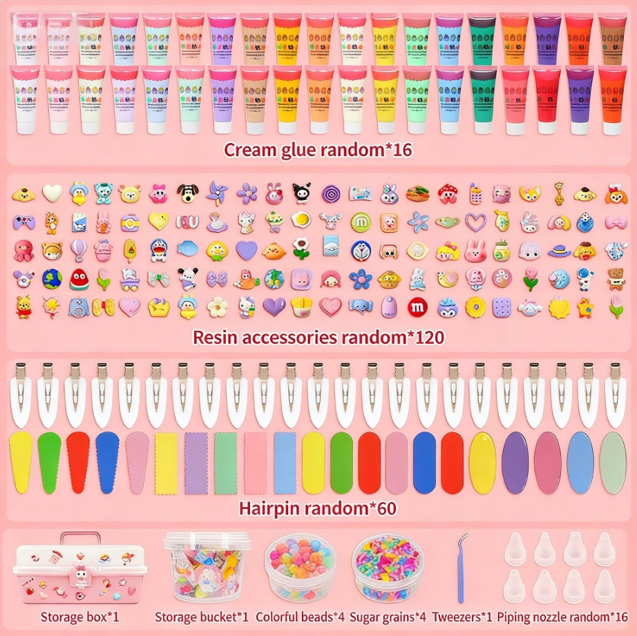 Decoden Cream Glue Hair Pin Kawaii DIY Party Kit - with Storage Box