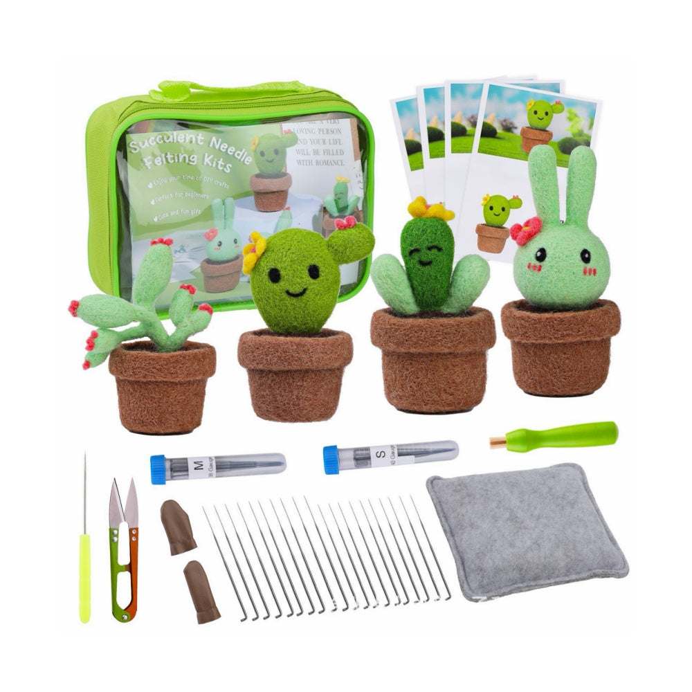 DIY Needle Felting Kit for Beginners - Cute Succulent & Cactus Potted Plants Set
