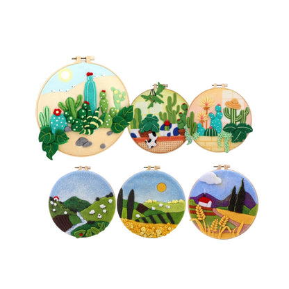 DIY Needle Felting Landscapes Kit for Beginners 丨Wool Hoop Art Set - Green Series