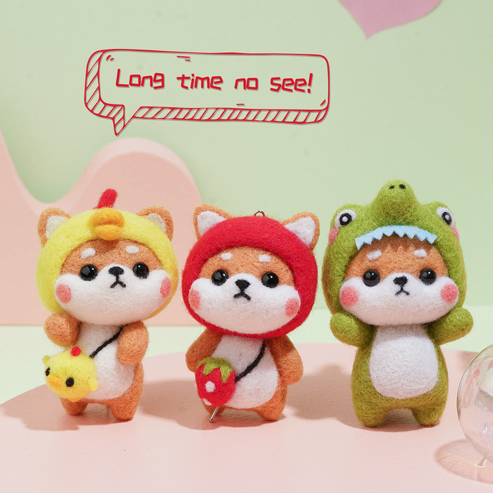 DIY Needle Felting Kit for Beginners - Cute Shiba Inu Costume Keychain Doll Set