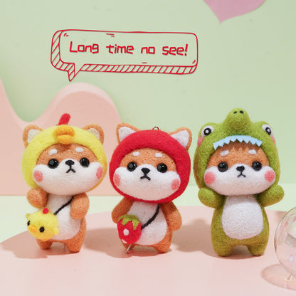 DIY Needle Felting Kit for Beginners - Cute Shiba Inu Costume Keychain Doll Set