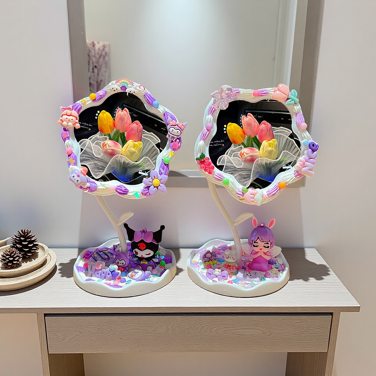 Cream Glue Flower Mirror DIY Kit (Oversized 360° Rotating Mirror)