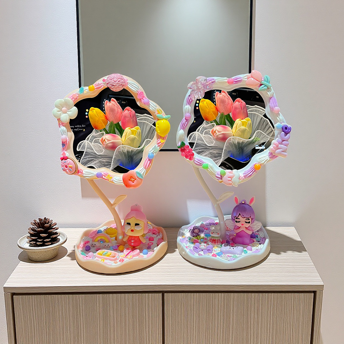 Cream Glue Flower Mirror DIY Kit (Oversized 360° Rotating Mirror)
