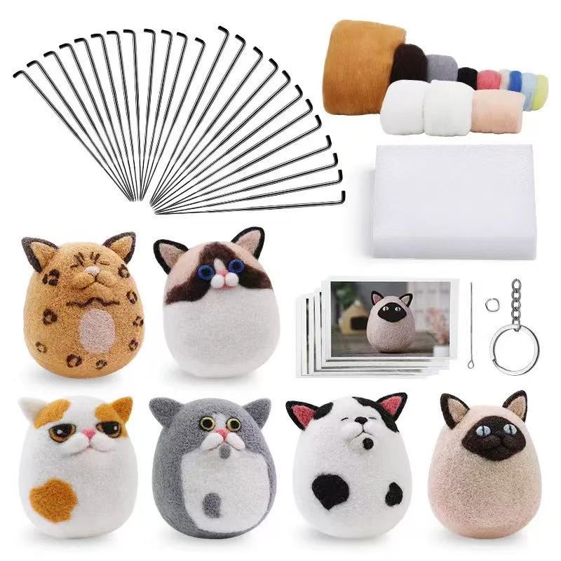 DIY Needle Felting Kit for Beginners - Cute Cat Keychain Doll Set