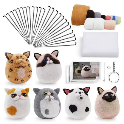 DIY Needle Felting Kit for Beginners - Cute Cat Keychain Doll Set