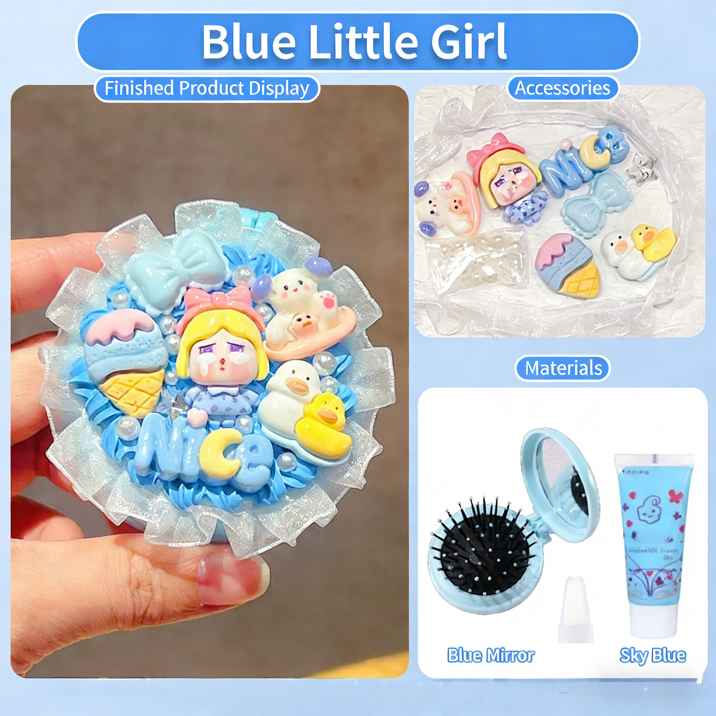 Lace-Trimmed Cream Glue DIY Air Cushion Comb Mirror Material Kit