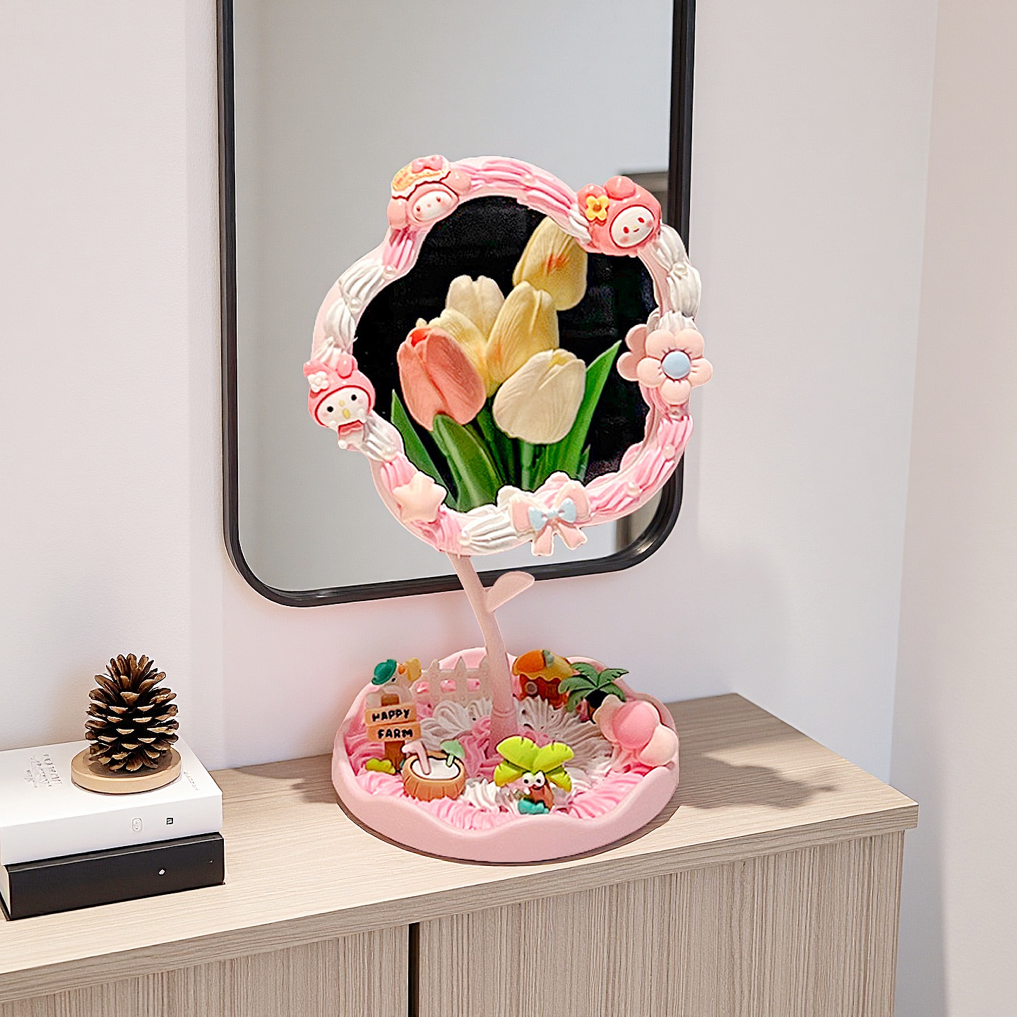 Cream Glue Flower Mirror DIY Kit (Oversized 360° Rotating Mirror)