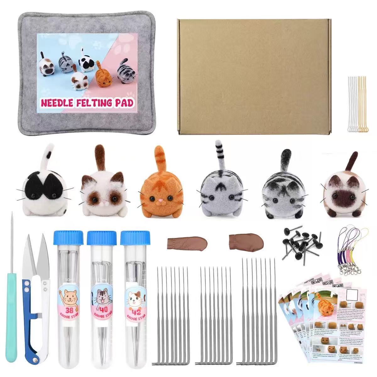DIY Needle Felting Kit for Beginners - Cute Pet Animals - Wool Craft Dog & Cat Miniature