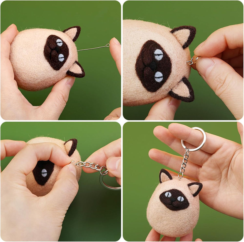 DIY Needle Felting Kit for Beginners - Cute Cat Keychain Set