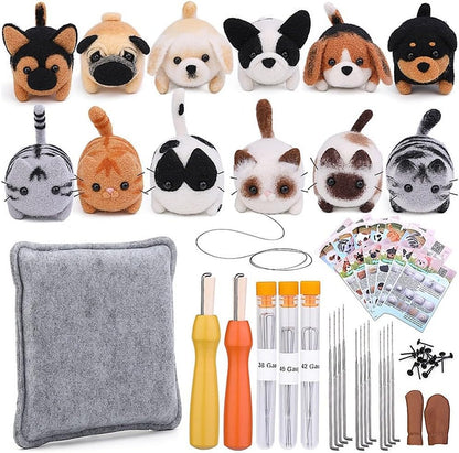 DIY Needle Felting Kit for Beginners - Cute Pet Animals - Wool Craft Dog & Cat Miniature