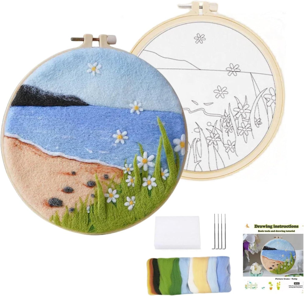 DIY Needle Felting Landscapes Kit for Beginners - Wool Hoop Art Set - Ocean Series